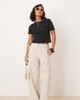 ASOS Petite ASOS DESIGN Petite relaxed straight leg linen blend pants in natural squiggle stripe-Multi - 1