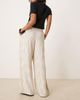 ASOS Petite ASOS DESIGN Petite relaxed straight leg linen blend pants in natural squiggle stripe-Multi - 4