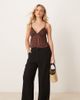 ASOS Petite ASOS DESIGN Petite relaxed straight leg linen mix pants in black - 1
