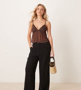 ASOS Petite ASOS DESIGN Petite relaxed straight leg linen mix pants in black
