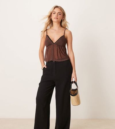 ASOS Petite ASOS DESIGN Petite relaxed straight leg linen mix pants in black