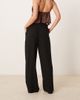 ASOS Petite ASOS DESIGN Petite relaxed straight leg linen mix pants in black - 4