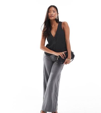 ASOS Petite ASOS DESIGN Petite relaxed straight leg pants with 5 pocket detail in gray