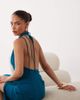ASOS Petite ASOS DESIGN Petite ruched waist high neck maxi dress with open back-Blue - 1