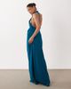 ASOS Petite ASOS DESIGN Petite ruched waist high neck maxi dress with open back-Blue - 4