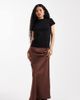 ASOS Petite ASOS DESIGN Petite satin bias maxi skirt in dark brown - 1