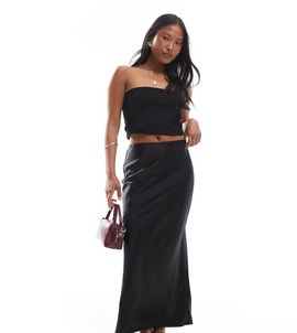ASOS Petite ASOS DESIGN Petite satin bias midi skirt in black