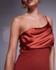 ASOS Petite ASOS DESIGN Petite satin chiffon mix draped one shoulder maxi dress in burnt red - 2