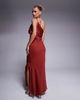 ASOS Petite ASOS DESIGN Petite satin chiffon mix draped one shoulder maxi dress in burnt red - 3