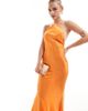 ASOS Petite ASOS DESIGN Petite satin halter maxi dress with shaped back detail in orange - 4