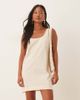 ASOS Petite ASOS DESIGN Petite scoop neck cotton linen mini dress in oatmeal-White - 4