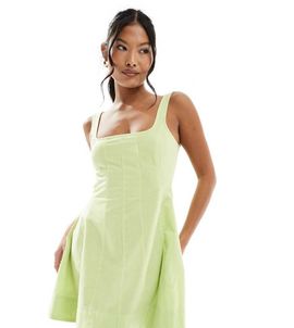 ASOS Petite ASOS DESIGN Petite seamed mini tennis sundress in lime-Green