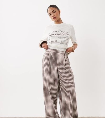 ASOS Petite ASOS DESIGN Petite seersucker volume pants in gingham-Multi