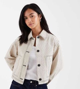 ASOS Petite ASOS DESIGN Petite short cotton harrington jacket in black and white stripe