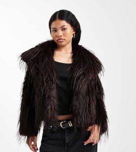 ASOS Petite ASOS DESIGN Petite short faux fur jacket in chocolate-Brown