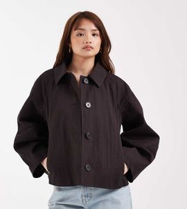 ASOS Petite ASOS DESIGN Petite short trench coat with pleated detailing in chocolate-Brown