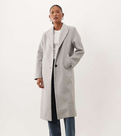 ASOS Petite ASOS DESIGN Petite single breasted chuck on overcoat in light gray