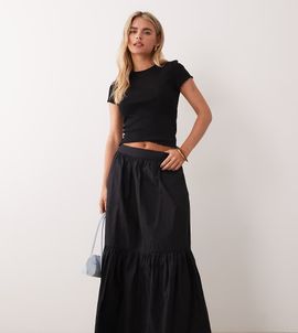 ASOS Petite ASOS DESIGN Petite single tiered boho maxi skirt in black
