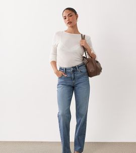 ASOS Petite ASOS DESIGN Petite slim fit mom jeans in authentic mid wash-Blue