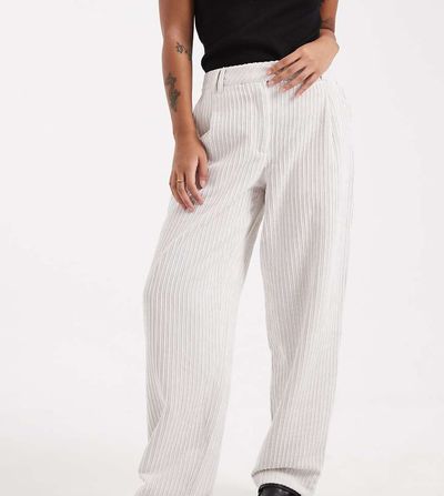 ASOS Petite ASOS DESIGN Petite slim leg pants in cord in cream-White