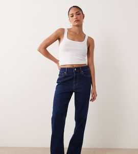 ASOS Petite ASOS DESIGN Petite slim straight leg jeans in dark wash blue-Navy