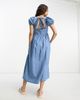 ASOS Petite ASOS DESIGN Petite soft denim midi dress with puff sleeve in lightwash blue - 2