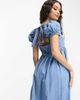 ASOS Petite ASOS DESIGN Petite soft denim midi dress with puff sleeve in lightwash blue - 3