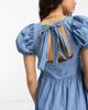 ASOS Petite ASOS DESIGN Petite soft denim midi dress with puff sleeve in lightwash blue - 4