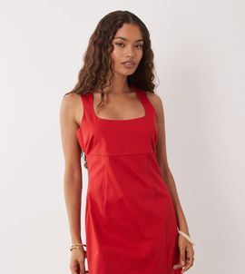 ASOS Petite ASOS DESIGN Petite square neck structured cotton mini dress in tomato red