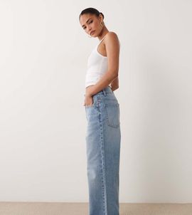 ASOS Petite ASOS DESIGN Petite straight wide leg jeans in light wash blue