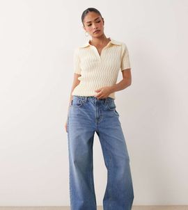 ASOS Petite ASOS DESIGN Petite straight wide leg jeans in mid wash blue