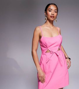 ASOS Petite ASOS DESIGN Petite structured cutout mini dress with bow in pink
