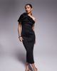 ASOS Petite ASOS DESIGN Petite structured puff sleeve bandeau midi dress in black in scuba-style fabric - 1