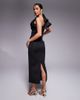 ASOS Petite ASOS DESIGN Petite structured puff sleeve bandeau midi dress in black in scuba-style fabric - 3