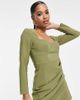 ASOS Petite ASOS DESIGN Petite sweetheart neck mini dress with ruched wrap skirt in pale khaki-Green - 1
