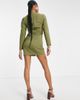 ASOS Petite ASOS DESIGN Petite sweetheart neck mini dress with ruched wrap skirt in pale khaki-Green - 4