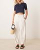 ASOS Petite ASOS DESIGN Petite tailored linen pants with multi way tab hem in ecru stripe - 2