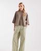 ASOS Petite ASOS DESIGN Petite textured pull on straight leg pants in khaki stripe-Green - 1