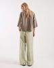 ASOS Petite ASOS DESIGN Petite textured pull on straight leg pants in khaki stripe-Green - 3