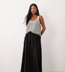 ASOS Petite ASOS DESIGN Petite tie waist soft crinkle maxi skirt in black