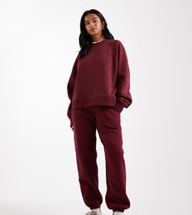 ASOS Petite ASOS DESIGN Petite ultimate cuffed brushback sweatpants in burgundy-Red