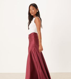 ASOS Petite ASOS DESIGN Petite volume drape satin maxi skirt in chocolate cherry-Brown