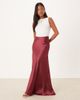 ASOS Petite ASOS DESIGN Petite volume drape satin maxi skirt in chocolate cherry-Brown - 2