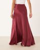 ASOS Petite ASOS DESIGN Petite volume drape satin maxi skirt in chocolate cherry-Brown - 4