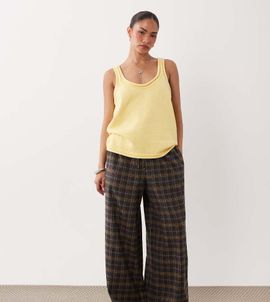 ASOS Petite ASOS DESIGN Petite washed check pants in brown check-Multi