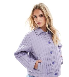 ASOS Petite ASOS DESIGN Petite washed quilted shacket in lilac-Blue