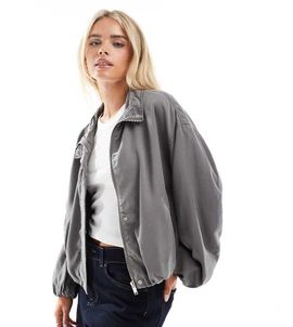 ASOS Petite ASOS DESIGN Petite washed ruched funnel neck jacket in charcoal-Gray
