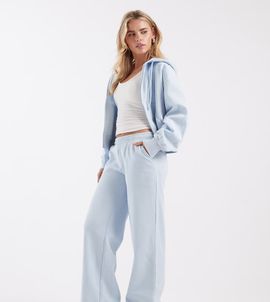 ASOS Petite ASOS DESIGN Petite wide leg brushback sweatpants in baby blue