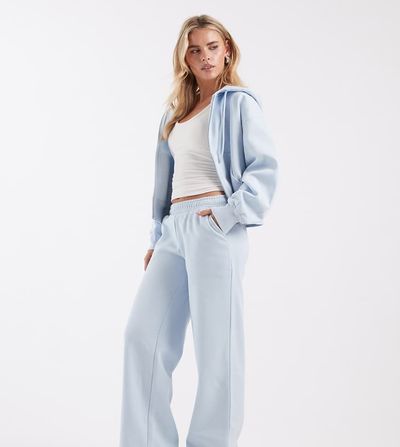 ASOS Petite ASOS DESIGN Petite wide leg brushback sweatpants in baby blue