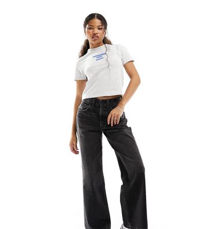 ASOS Petite ASOS DESIGN Petite wide leg dad jeans in washed black